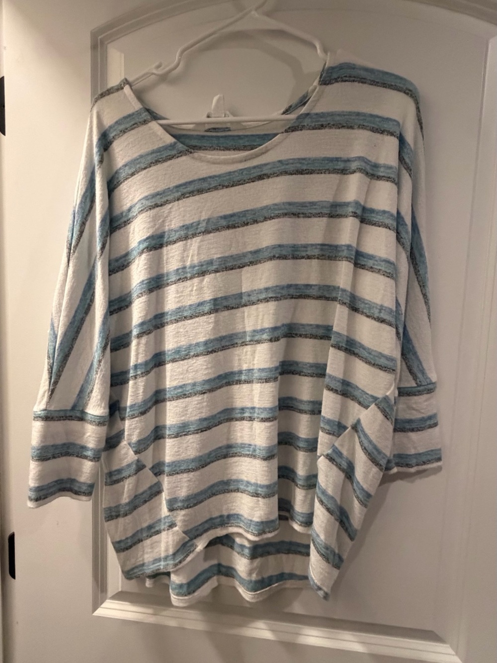 Gibson Latimer White and Light Blue Striped Casual Top